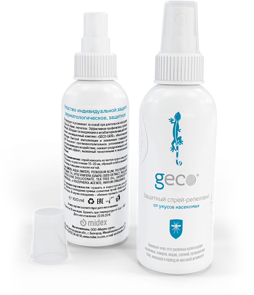 Спрей-репеллент "GECO" защитный 3в1 от мошки, комаров и иксодовых клещей (флакон 100 мл) 